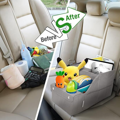 MULISOFT Car Seat Organizer - Backseat Organizer with 11 Storage Compartments and 2 Cup Holders for Travel, Kids
