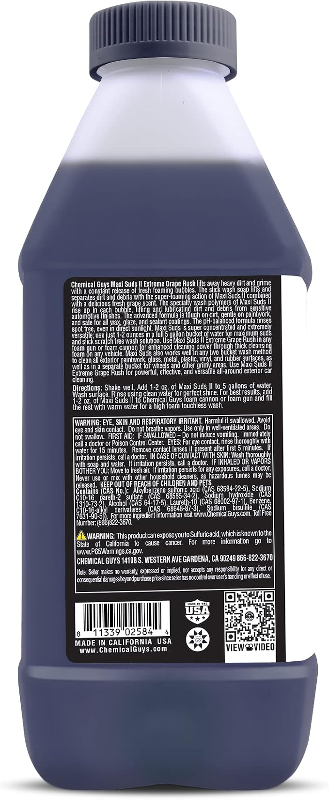 Chemical Guys CWS/1010/64 Maxi-Suds II Foaming Car Wash Soap (Works with Foam Cannons, Foam Guns or Bucket Washes) Safe for Cars, Trucks, Motorcycles, RVs & More, 64 fl. Oz (Half Gallon), Grape Scent