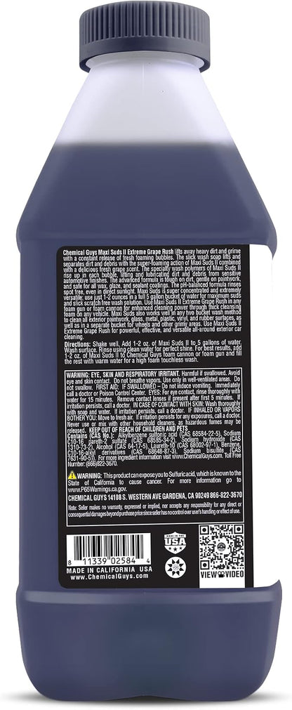 Chemical Guys CWS/1010/64 Maxi-Suds II Foaming Car Wash Soap (Works with Foam Cannons, Foam Guns or Bucket Washes) Safe for Cars, Trucks, Motorcycles, RVs & More, 64 fl. Oz (Half Gallon), Grape Scent