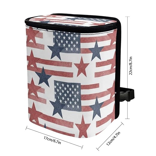 Talayituse Star American Flag Print Car Trash Bin, Large Size Auto Trash Can Adjustable Portable Garbage Can with Lid, Vehicle Hanging Bag for Headrest Front Back Seat 4th of July Decor