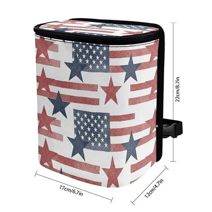 Talayituse Star American Flag Print Car Trash Bin, Large Size Auto Trash Can Adjustable Portable Garbage Can with Lid, Vehicle Hanging Bag for Headrest Front Back Seat 4th of July Decor