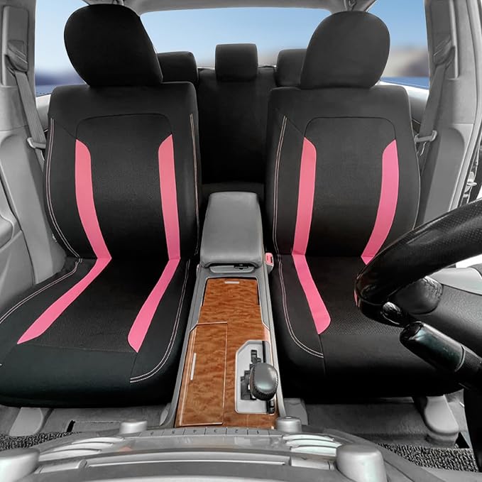 2 Pack Universal Car Seat Cover with Breathable Mesh Backrest,Comfortable Car Seat Protector with Foam Padding and Retaining Buckle,Highly Elastic Car Seat Covers Full Set (Pink)