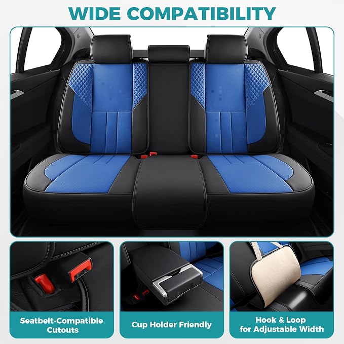 Car Seat Covers Full Set - Universal Seat Covers for Cars SUV Truck – Faux Leather Automotive Seat Covers, Breathable & Waterproof Front and Rear Seat Protectors, Fit for Most Cars-BlackBlue