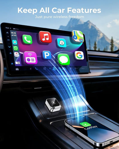 Jemluse Wireless CarPlay Adapter for Apple - Mini Size, Fast Stable Connection Convert Wired to Wireless Car Play Dongle for iPhone iOS 10+, Plug & Play for Cars from 2016+ w/USB-C (Silver)