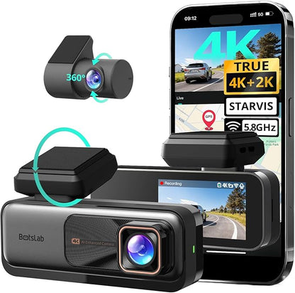 BOTSLAB 4K Dash Cam Front and Rear, 170° Ultra Wide 4K+2K Dashcam with ADAS, Night Vision, 24/7 Parking Mode, IMX415 STARVIS Sensor, WDR, 5.8GHz WiFi, Built-in GPS, Loop Recording (No SD Card)
