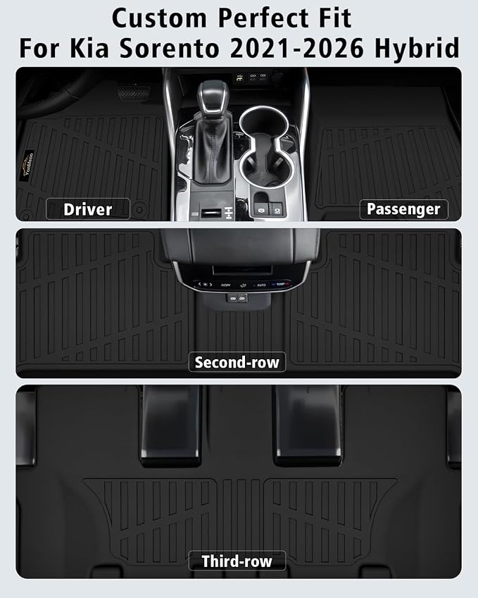 Floor Mats Fit for Kia Sorento Hybrid 2021-2025 2026 (PHEV&HEV) Trunk Mat with Backrest Mat All Weather TPE Rubber Cargo Liner Back Seat Protector Full Set for Sorento 2025 Plug-in Hybrid Accessories