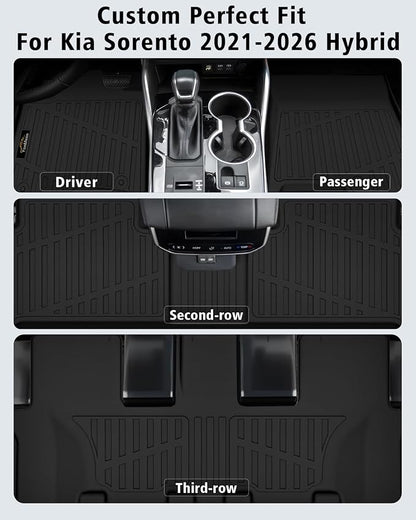 Floor Mats Fit for Kia Sorento Hybrid 2021-2025 2026 (PHEV&HEV) Trunk Mat with Backrest Mat All Weather TPE Rubber Cargo Liner Back Seat Protector Full Set for Sorento 2025 Plug-in Hybrid Accessories