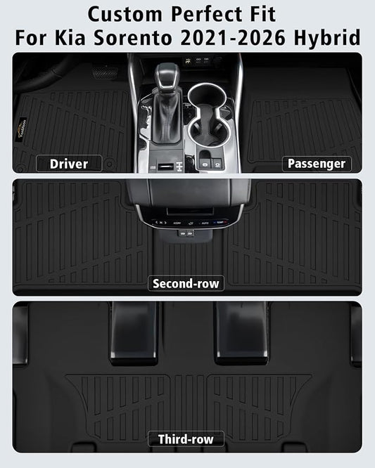 Floor Mats Fit for Kia Sorento Hybrid 2021-2025 2026 (PHEV&HEV) Trunk Mat with Backrest Mat All Weather TPE Rubber Cargo Liner Back Seat Protector Full Set for Sorento 2025 Plug-in Hybrid Accessories