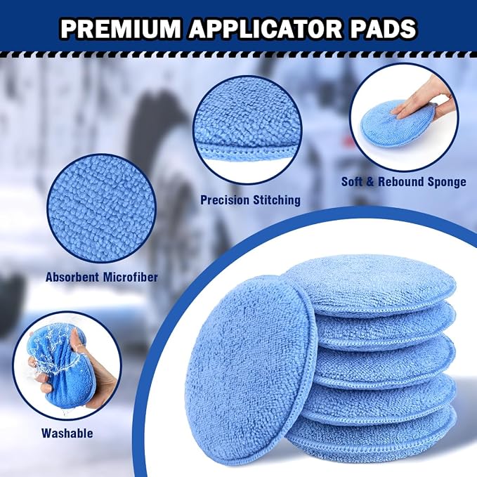 AIDEA Car Wax Applicator Pad, Microfiber Applicator Pad for Buffing & Detail Polishing, 12PK Round Foam Pads for Car Cleaning and Fine Polishing, 5 Inch