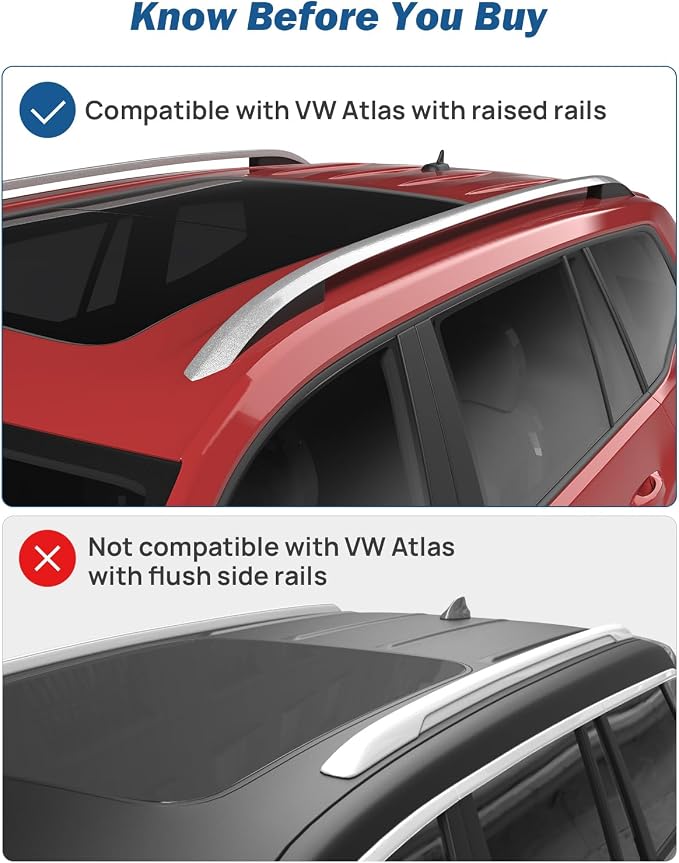 JOYTUTUS Lockable Roof Rack Cross Bars Compatible with Volkswagen VW Atlas 2017-2026 with Raised Side Rails (Not Fit Cross Sport), Heavy Duty Aluminum Anti-Theft Roof Rails Crossbars Luggage Racks