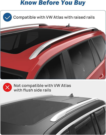 JOYTUTUS Lockable Roof Rack Cross Bars Compatible with Volkswagen VW Atlas 2017-2026 with Raised Side Rails (Not Fit Cross Sport), Heavy Duty Aluminum Anti-Theft Roof Rails Crossbars Luggage Racks