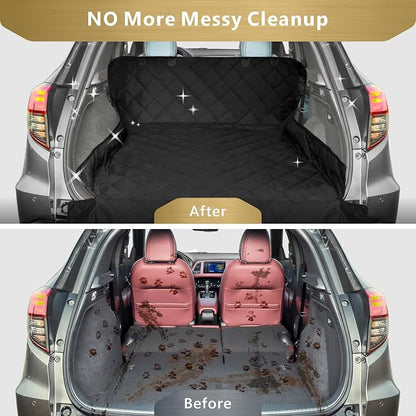 F-color SUV Cargo Liner for Dogs, Heavy Duty Water Resistant Pet Cargo Cover Dog Seat Cover Mat for Mid-Size SUVs Sedans Vans with Bumper Flap Protector, Non-Slip, Standard Size Universal Fit, Black