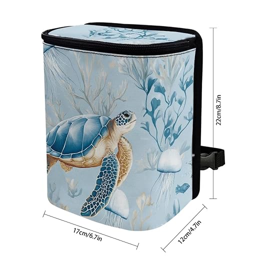Talayituse Turtle Jellyfish Coral Print Car Trash Can with Lid, Leak Proof Auto Trash Bag Hanging Vehicle Garbage Can Multipurpose Storage Container for Back Seat Road Trip