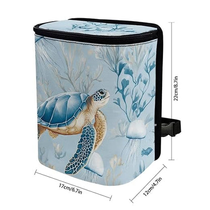 Talayituse Turtle Jellyfish Coral Print Car Trash Can with Lid, Leak Proof Auto Trash Bag Hanging Vehicle Garbage Can Multipurpose Storage Container for Back Seat Road Trip