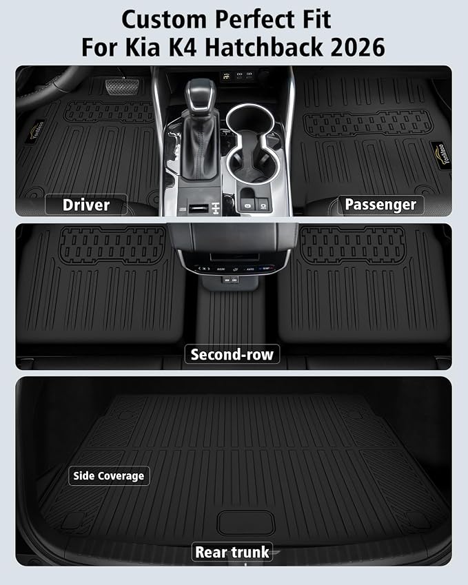 Floor Mats & Cargo Liner Custom Fit for Kia K4 Hatchback 2026 (Not for K4 Sedan) All Weather TPE Rubber Floor Liners Full Set Automotive Mat for K4 Hatchback Accessories