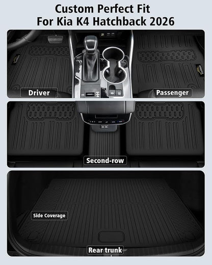Floor Mats & Cargo Liner Custom Fit for Kia K4 Hatchback 2026 (Not for K4 Sedan) All Weather TPE Rubber Floor Liners Full Set Automotive Mat for K4 Hatchback Accessories