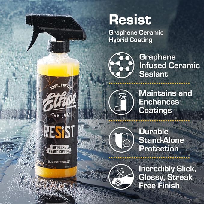 Ethos RESIST Graphene Spray Coating for Cars – Graphene Ceramic Coating Spray, Extreme Hydrophobic Protection, Gloss Enhancement, Ceramic Coating for Cars (16oz)