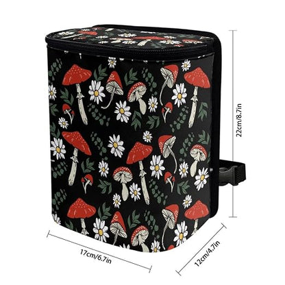 BIGCARJOB Mushroom Daisy Car Trash Bag for Back Seat,Mushroom Print Car Trash Can with Lid Portable Travel Car Trash Bag Holder Vehicle Trash Can for SUV Truck Van