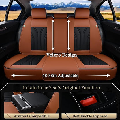 FLORICH Rear Seat Covers Leather Car Seat Covers Waterproof Back Seat Cover Automotive Seat Covers Universal Seat Cushion Protector for Most Cars Trucks SUV-Brown&Black