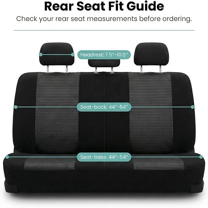 FH Group Universal Car Seat Covers Rear Set for SUV Truck Sedan Vans | 3D Textured Breathable Fabric Seat Cover Set with Airbag Compatible Split Bench Protector Interior Upgrade - Black