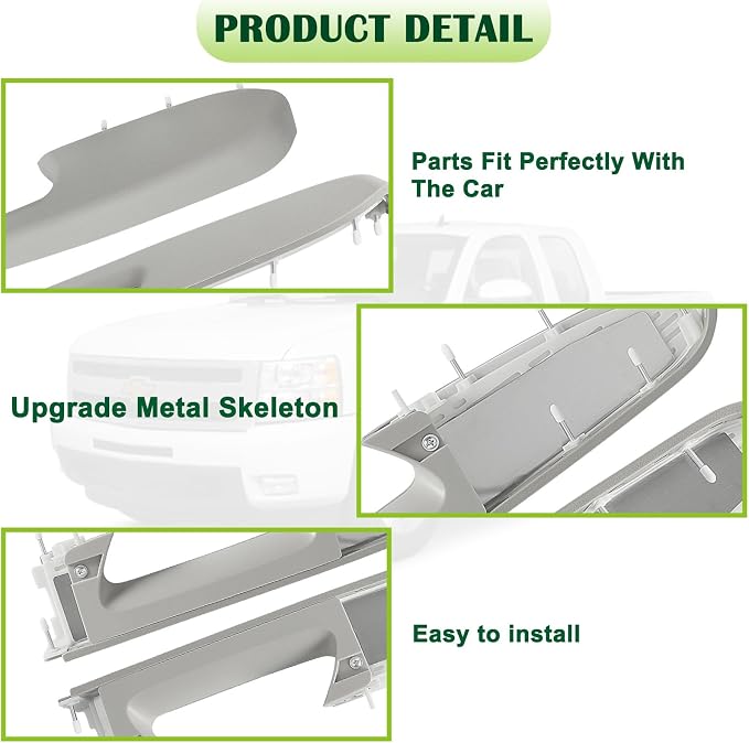 Door Armrest Repair Kit Left Driver & Right Passenger Side Door Panel Handle Gray Compatible with 2010-2014 Chevy Silverado GMC Sierra 1500 2500HD 3500HD Replaces 22818466 22818471