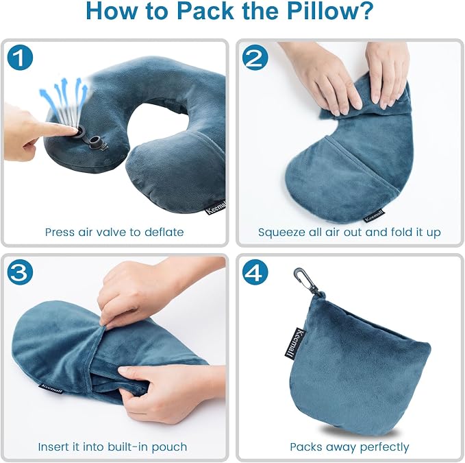 Keemall Inflatable Travel Neck Pillow for Airplane Train Car Washable Pillowcase U Shaped Office Napping Pillow