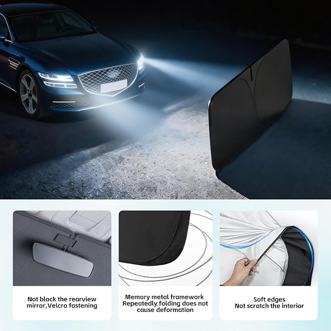 Windshield Sun Shade for Hyundai Genesis G80 2017-2020 Sunshade 300T Windshield Cover Blocks UV Rays Custom Fit Genesis G80 Front Window Shades Windshield Accessories Keep Cool Foldable