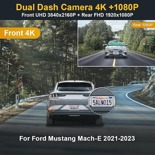Fitcamx Front 2160P+Rear 1080P Dash Cam Adapts for Ford Mustang Mach-E 2021-2025 GT Select Premium, OEM Style, Dual Loop Recording, Built-in WiFi & APP, G-Sensor, Easy to Use, 128GB Card