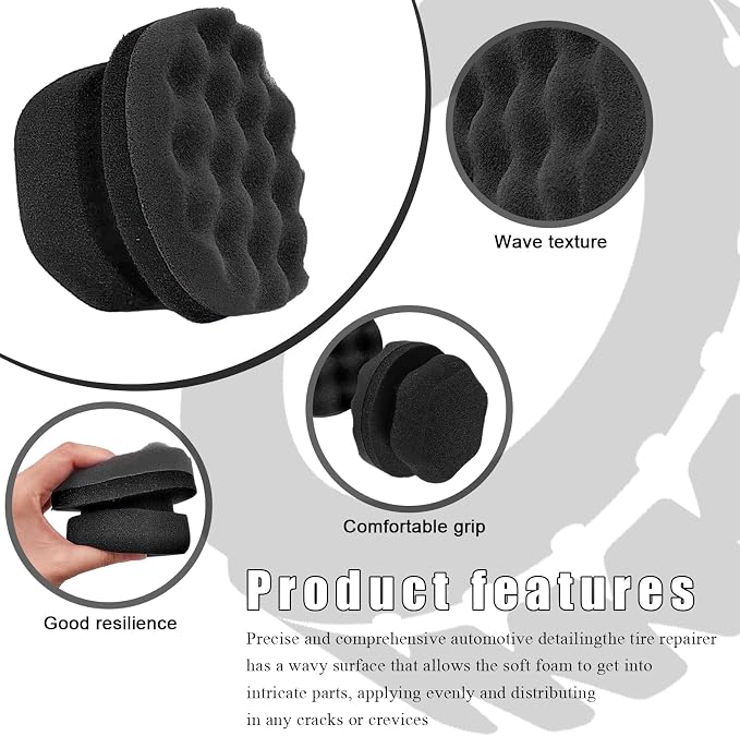 KVAEY 3 PCS Tire Dressing Applicator Pads, Reusable Hex Grip Tire Shine Applicator Polishing Sponge Pads, Wheel Tire Shine Detailing Foam for Most Vehicles, Car Accessories (Black+Blue+Red, 4.33")