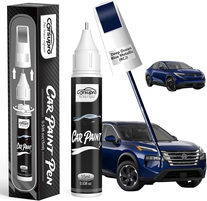 Deep Ocean Blue Metallic(RCJ) for Nissan Touch Up Paint Pen, 2 in 1 Car Scratch Remover with Pen Tip and Brush, Precise Color Match for Car Paint Scratch Repair, Quickly and Easily Fix Chips and Nicks