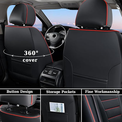 Coverado Seat Covers Full Set, Seat Covers for Cars, Car Seat Cover, Car Seat Protector, Nappa Leather Car Seat Cushion, Waterproof Car Seat Covers Front Seats and Back Fit for Most Cars (Redline)