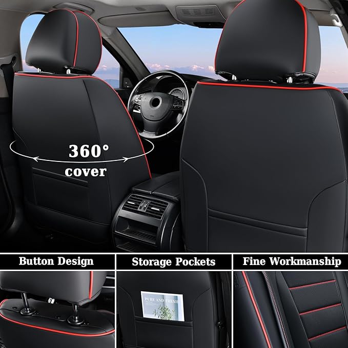 Coverado Seat Covers, Car Seat Covers Front Seats, Car Seat Cover, Car Seat Protector Waterproof, Car Seat Cushion Nappa Leather, Seat Covers for Cars Carseat Cover Universal Fit for Most Cars-Redline