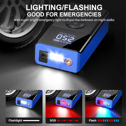 Jump Starter with Air Compressor, 8000A 180PSI, Portable Car Battery Jump Starter (All Gas/12L Diesel) 12V Automobile Jump Box Pack Chargers with Jumper Cables, 4-Mode LED Lights