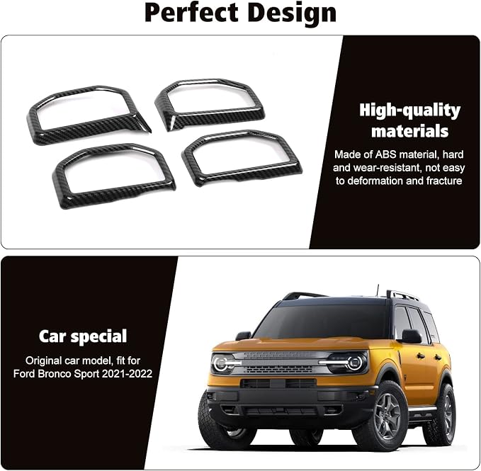 RT-TCZ Carbon Fiber Air Vents Trim Cover Air Condition Decoration Ring Kit Interior Accessories for Ford Bronco Sport 2021 2022