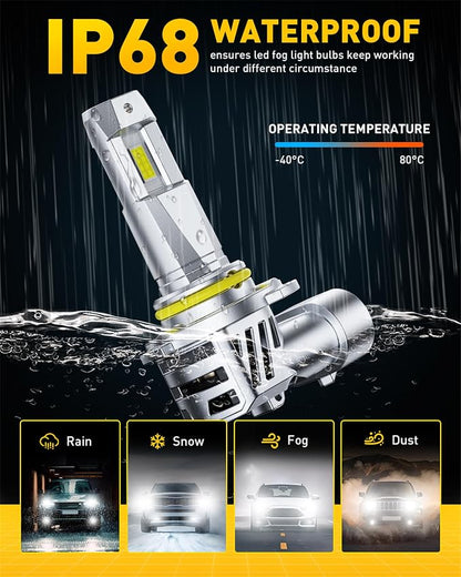 AUXITO 9005&9006 LED HeadIight Bulbs Combo, 1:1 Halogen Size, 6500K Ultra Bright, 1000% Brightness, Plug and Play, 60,000 Hours Lifespan, Pack of 4