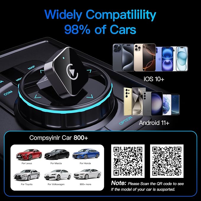 (2026 Upgraded) Wireless CarPlay Adapter for Apple iPhone＆Android, Small Size,Plug and Play,Fast and Stable Connection Wireless Adapter for CarPlay＆Android-No Latency to Screen(Black)