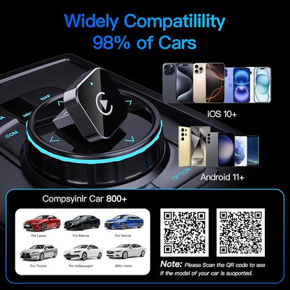 (2026 Upgraded) Wireless CarPlay Adapter for Apple iPhone＆Android, Small Size,Plug and Play,Fast and Stable Connection Wireless Adapter for CarPlay＆Android-No Latency to Screen(Black)