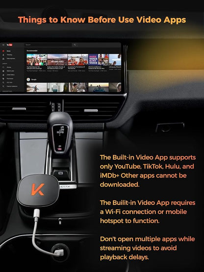KALOS Carplay Wireless Android Auto Adapter, Support YouTube Tiktok,Convert Factory Wired to Wireless, Easy Setup,Quick Connection,Plug & Play, Compatible with Android 11+ & Cars from 2015