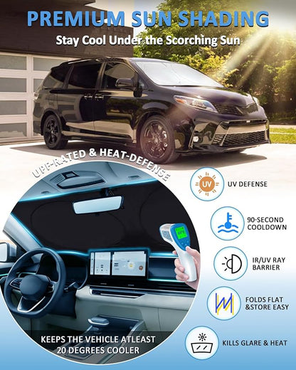 Sun Shade for Toyota Sienna Mini Van Accessories 2011-2019 2020 Windshield Sunshade fit Sienna Front Window Cover Shield Car Sun Visor Screen Protector Block UV Ray Heat Keep Your Car Cool