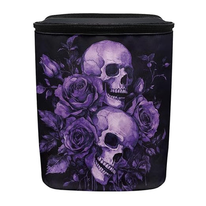 Purple Skull Roses Pattern Car Trash Can with Lid and Zipper Portable Foldable Trash Bin for Car Interior Accessories Multipurpose Garbage Can Bags Storage Organizer Halloween Decor
