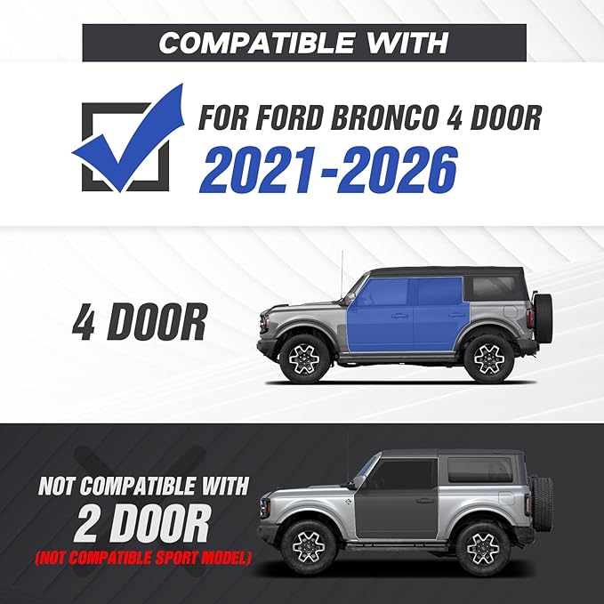 Running Boards Compatible with 2021-2026 Ford Bronco 4 Doors (Not for Sport Model), Heavy-Duty Steel Nerf Bars Two Stairs Design Side Steps Bolt-on Step Plates Rock Sliders Rail