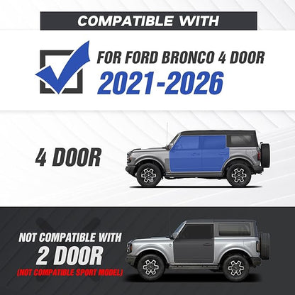 Running Boards Compatible with 2021-2026 Ford Bronco 4 Doors (Not for Sport Model), Heavy-Duty Steel Nerf Bars Two Stairs Design Side Steps Bolt-on Step Plates Rock Sliders Rail