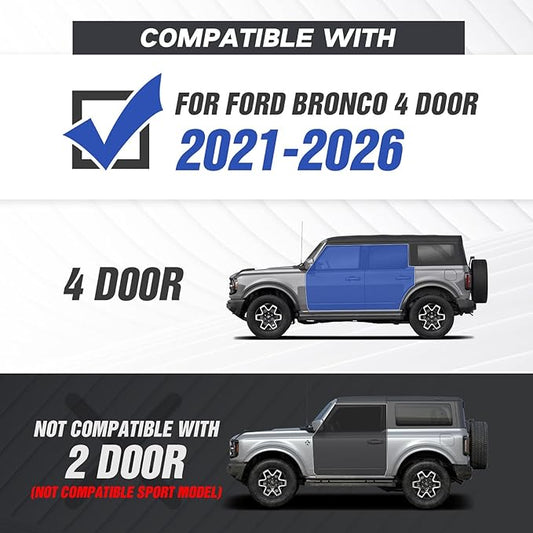 Running Boards Compatible with 2021-2026 Ford Bronco 4 Doors (Not for Sport Model), Heavy-Duty Steel Nerf Bars Two Stairs Design Side Steps Bolt-on Step Plates Rock Sliders Rail