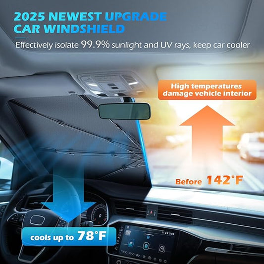 [2026 Upgrade] FLORICH Windshield Sun Shade, UPF80+ Sunshade for Car Windshield Blocks Heat & UV Rays, Car Sun Shade Umbrella Protect Interior from UV Keep Car Cooler Foldable M 57”x32”