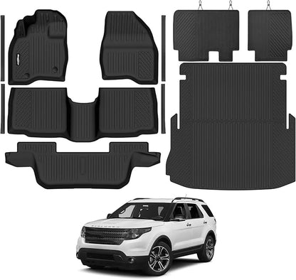 Floor Mats for Ford Explorer 2011-2014, Trunk Mat and Backrest Mat & Door Sill Guard All Weather TPE Protector for Ford Explorer Accessories