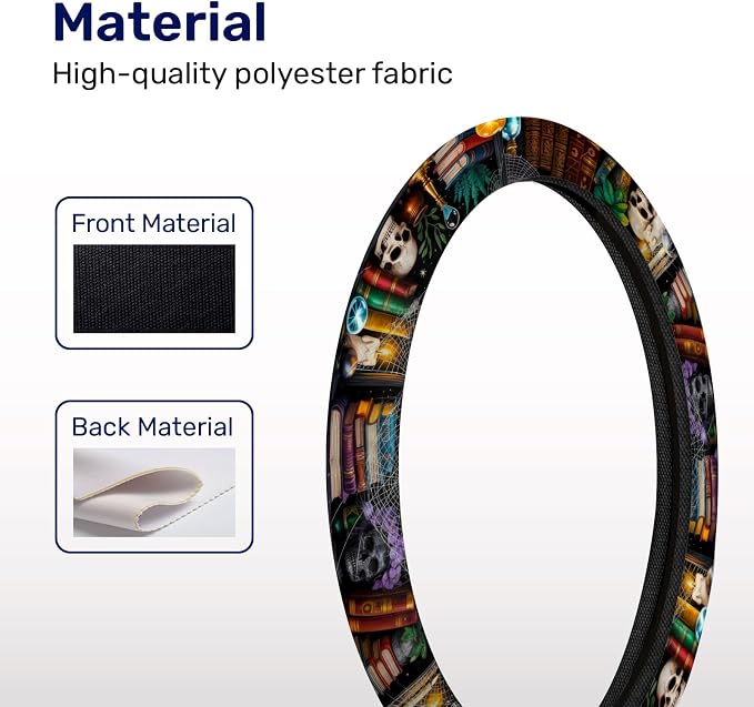 GENANY Reading Books Steering Wheel Cover, Non Slip Polyester Car Wheel Protector for Car SUV Truck, Universal 15 Inch