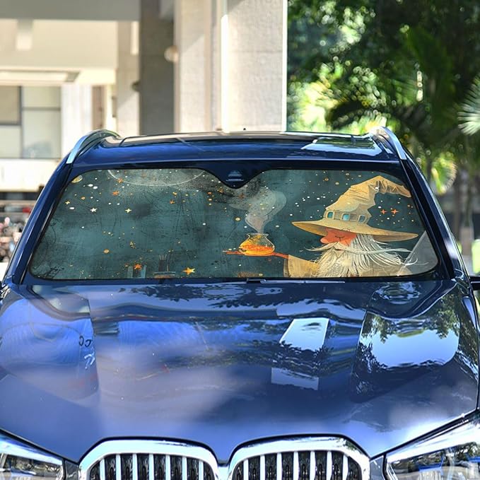 Cars Front Sun Shade Windshield,Foldable Reflective Sun Visor Wizard's Potion Windshield Sunshade Cover,Blocks UV Ray Sun Protect Interior Keep Cool,53" x 23.5 "