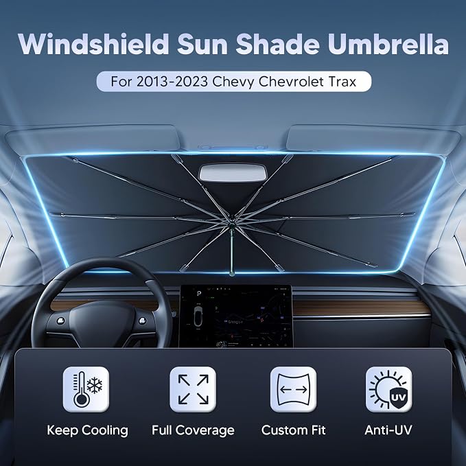 Autorder Windshield Sun Shade Umbrella for 2013-2023 Chevy Chevrolet Trax Accessories,Upgraded Ice Crystal Material,Easy Setup Umbrella Sunshade for Car Windshield,100% Sun Blocking