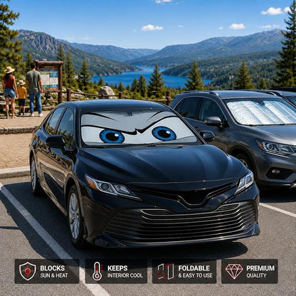 Car Windshield Sun Shade, Funny Eyes Sun Visor for Car Windshield Universal Fits Sedan Compact Car Hatchback SUV, UV Heat Protection - 59 x 27.5