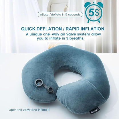 Keemall 2Pack Inflatable Travel Neck Pillow for Airplane Train Car Washable Pillowcase U Shaped Office Napping Pillow